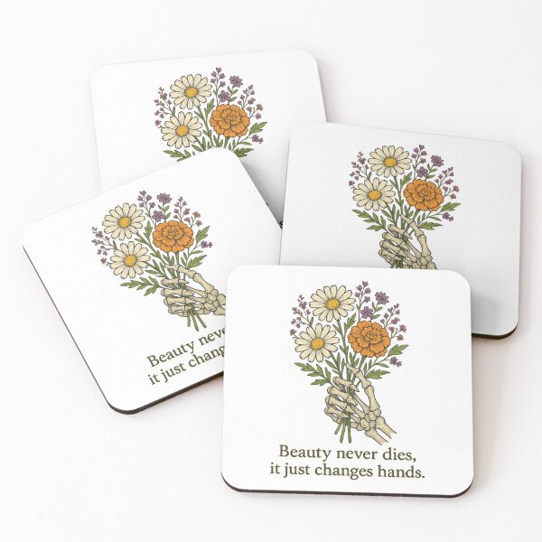 Item preview, Beauty Never Dies – Skeleton Hand Holding Flowers Gothic Poetic Design designed and sold by inkoutninja.