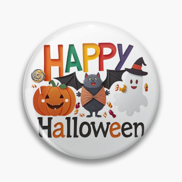 Item preview, Happy Halloween text with pumpkins, ghosts, bats, and candy isolated on transparent background designed and sold by PWDigitalArt.