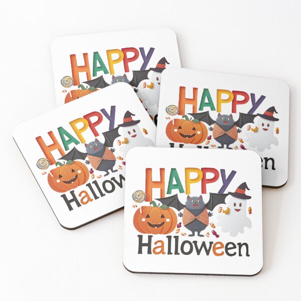 Item preview, Happy Halloween text with pumpkins, ghosts, bats, and candy isolated on transparent background designed and sold by PWDigitalArt.