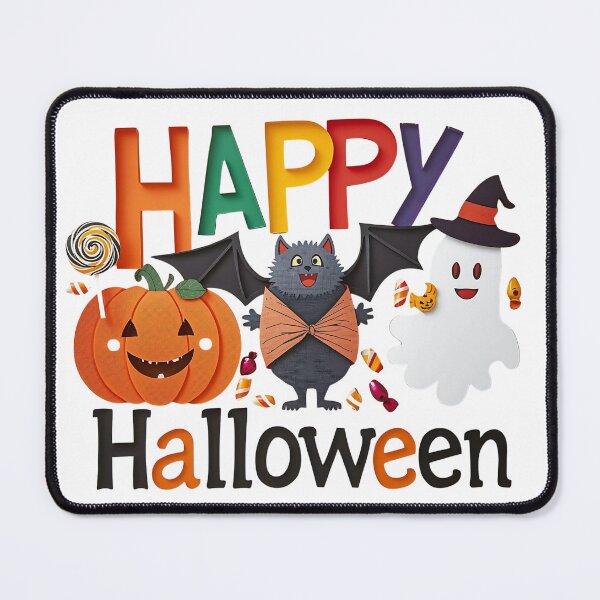 Item preview, Happy Halloween text with pumpkins, ghosts, bats, and candy isolated on transparent background designed and sold by PWDigitalArt.