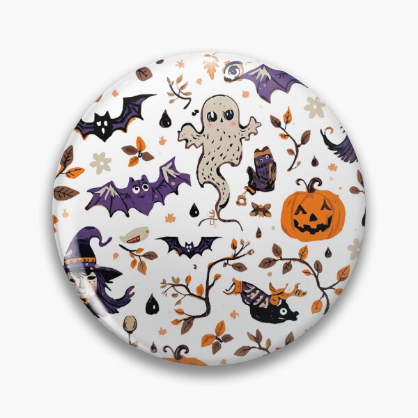 Item preview, Seamless Halloween doodle pattern featuring ghosts, bats, witch, and pumpkins on a white background, illustration designed and sold by PWDigitalArt.
