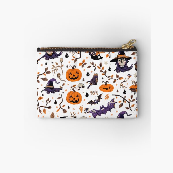 Item preview, Seamless Halloween doodle pattern featuring ghosts, bats, witch, and pumpkins on a white background, illustration designed and sold by PWDigitalArt.