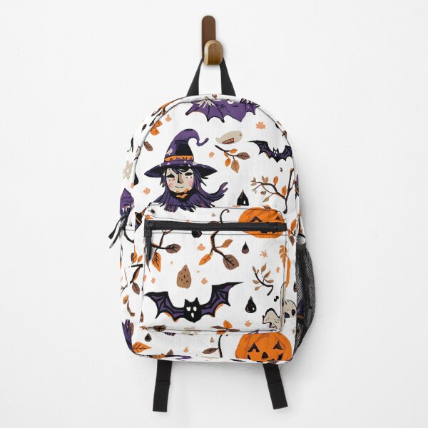 Item preview, Seamless Halloween doodle pattern featuring ghosts, bats, witch, and pumpkins on a white background, illustration designed and sold by PWDigitalArt.