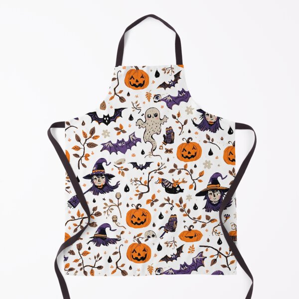 Item preview, Seamless Halloween doodle pattern featuring ghosts, bats, witch, and pumpkins on a white background, illustration designed and sold by PWDigitalArt.