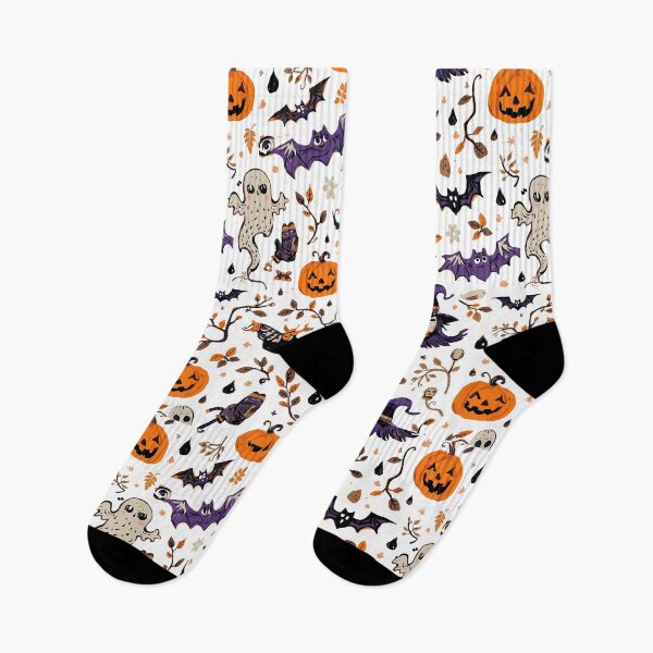 Item preview, Seamless Halloween doodle pattern featuring ghosts, bats, witch, and pumpkins on a white background, illustration designed and sold by PWDigitalArt.