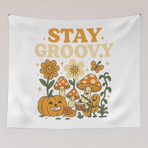 Item preview, Stay Groovy – Retro Magic Garden Mushroom Fantasy Illustration designed and sold by FluffyCreative.