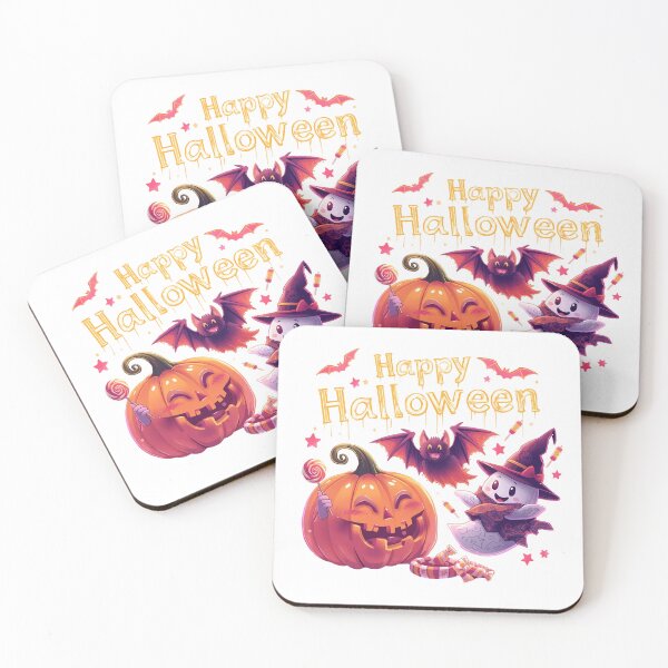Item preview, Happy Halloween greeting with pumpkins bats ghosts and witches hats designed and sold by PWDigitalArt.