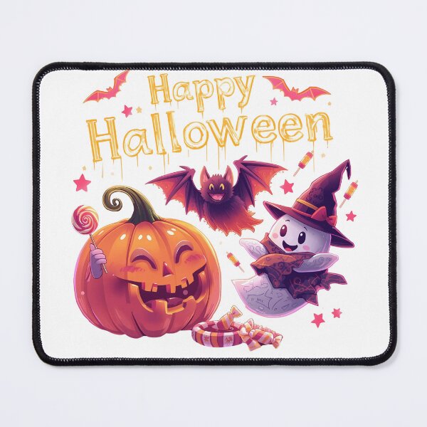 Item preview, Happy Halloween greeting with pumpkins bats ghosts and witches hats designed and sold by PWDigitalArt.
