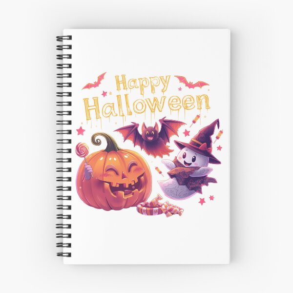Item preview, Happy Halloween greeting with pumpkins bats ghosts and witches hats designed and sold by PWDigitalArt.
