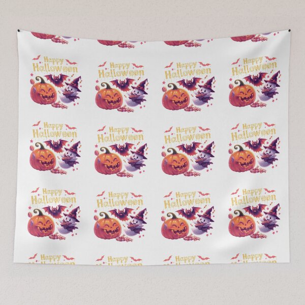 Item preview, Happy Halloween greeting with pumpkins bats ghosts and witches hats designed and sold by PWDigitalArt.