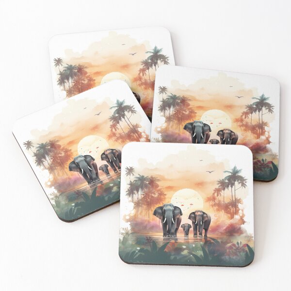 Item preview, "Thai Elephant Art Sunset Scene - Wildlife Painting Poster",Beautiful Thai elephant identity designed and sold by Happyfreedom.