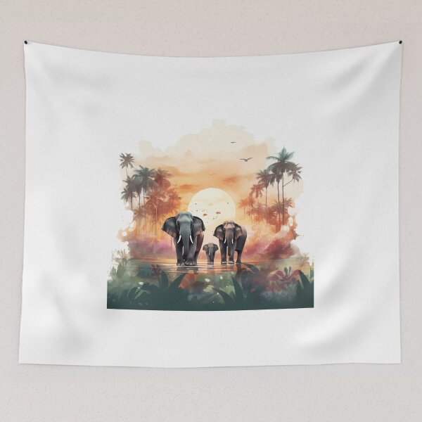 Item preview, "Thai Elephant Art Sunset Scene - Wildlife Painting Poster",Beautiful Thai elephant identity designed and sold by Happyfreedom.