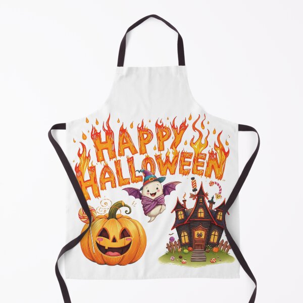Item preview, Happy Halloween greeting with cute pumpkins ghosts bats haunted house and witch hat on white background designed and sold by PWDigitalArt.