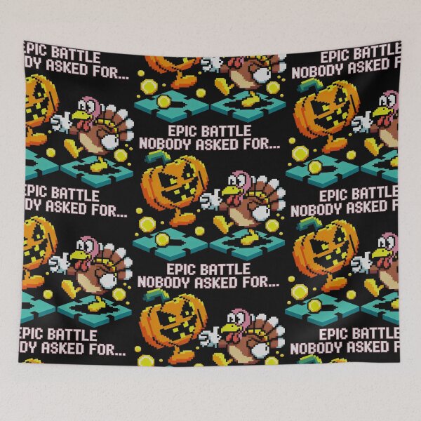 Item preview, Pixel Arcade Holiday Battle with Pumpkin, Turkey, and Coins designed and sold by SplashTastic.