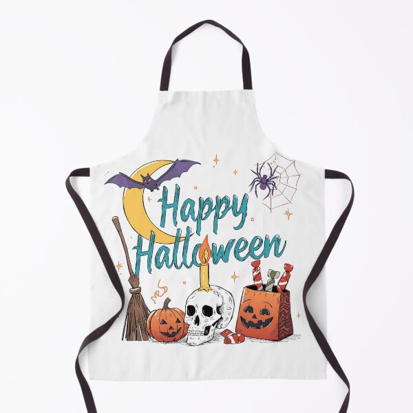 Item preview, Happy Halloween scene with pumpkins ghosts skull crescent spider web and bat moon and candles designed and sold by PWDigitalArt.