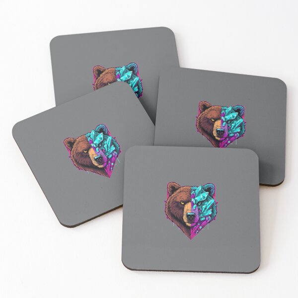 Item preview, Stylized Bear Portrait Split into Realistic and Low-Poly Crystal Halves with Retro-Futuristic Neon Design designed and sold by PixelVibe782.
