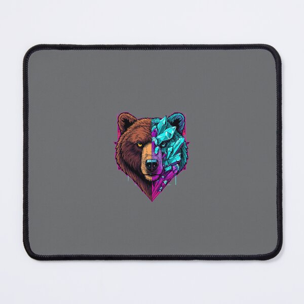 Item preview, Stylized Bear Portrait Split into Realistic and Low-Poly Crystal Halves with Retro-Futuristic Neon Design designed and sold by PixelVibe782.
