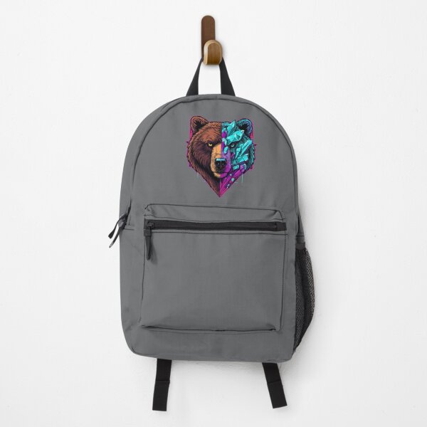 Item preview, Stylized Bear Portrait Split into Realistic and Low-Poly Crystal Halves with Retro-Futuristic Neon Design designed and sold by PixelVibe782.