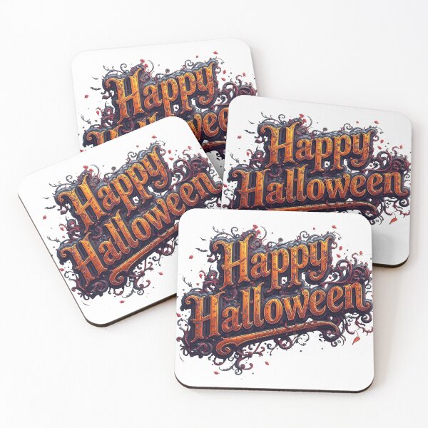 Item preview, ack-o'-lantern and wooden sign with the words happy halloween surrounded by autumn leaves and illuminated by warm lights designed and sold by PWDigitalArt.