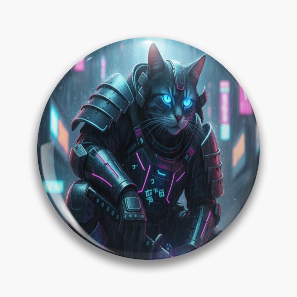 Item preview, Cyberpunk Samurai Cat Neon Futuristic Warrior Artwork designed and sold by Neko-Doodle-co.