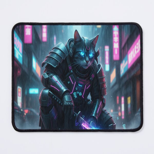 Item preview, Cyberpunk Samurai Cat Neon Futuristic Warrior Artwork designed and sold by Neko-Doodle-co.