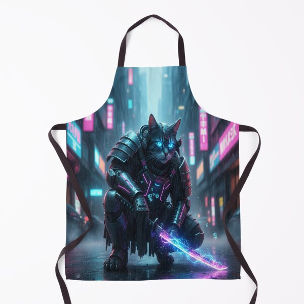 Item preview, Cyberpunk Samurai Cat Neon Futuristic Warrior Artwork designed and sold by Neko-Doodle-co.