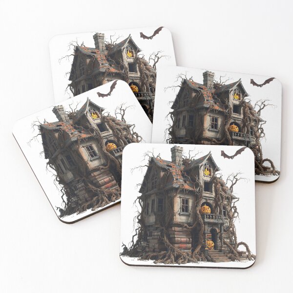Item preview, Spooky haunted house with bats, pumpkins, and a dark, scary sky on a Halloween night designed and sold by PWDigitalArt.