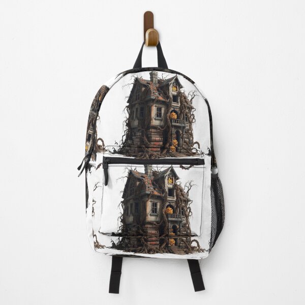 Item preview, Spooky haunted house with bats, pumpkins, and a dark, scary sky on a Halloween night designed and sold by PWDigitalArt.