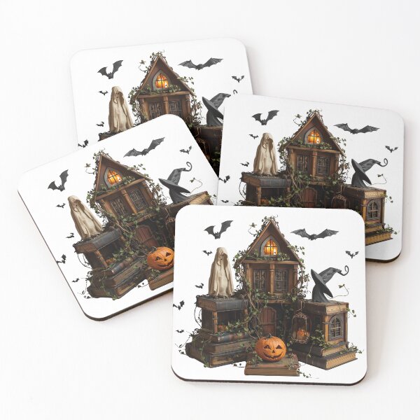 Item preview, Cheerful ghost wearing witch hat with pumpkins and bats Halloween designed and sold by PWDigitalArt.
