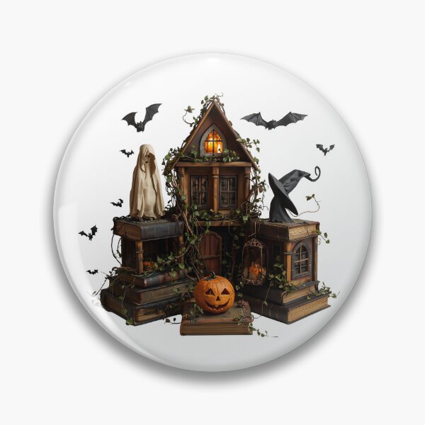 Item preview, Cheerful ghost wearing witch hat with pumpkins and bats Halloween designed and sold by PWDigitalArt.