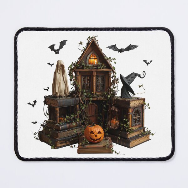 Item preview, Cheerful ghost wearing witch hat with pumpkins and bats Halloween designed and sold by PWDigitalArt.