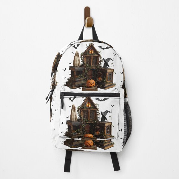 Item preview, Cheerful ghost wearing witch hat with pumpkins and bats Halloween designed and sold by PWDigitalArt.