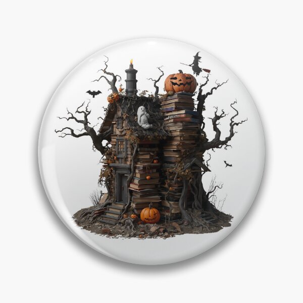 Item preview, Haunted House on a Hill Surrounded by Pumpkins and Bats with Glowing Windows designed and sold by PWDigitalArt.