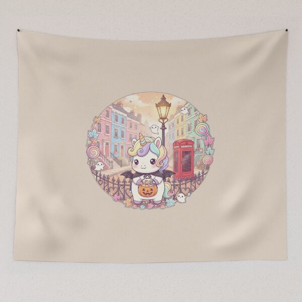 Item preview, Kawaii Trick-or-Treat Unicorn in Notting Hill, London – Cute Halloween Pastel Scene designed and sold by FixwellStudio.
