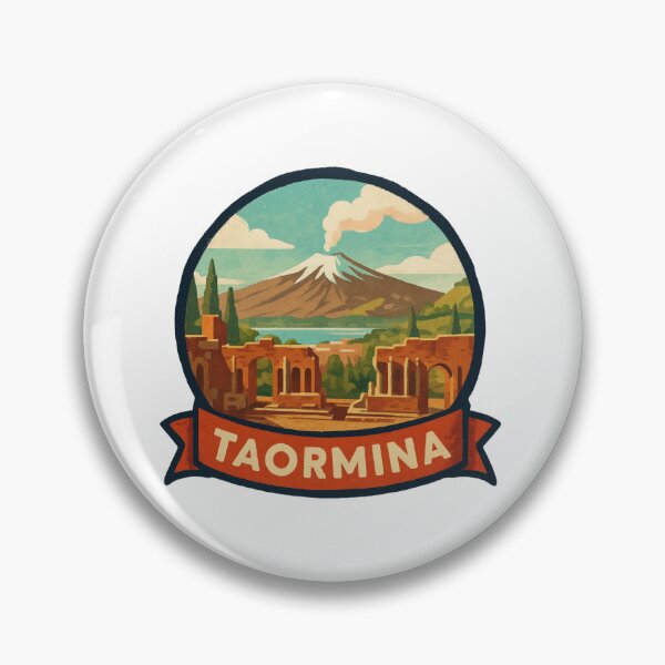 Item preview, Taormina Sicily Travel Poster – Greek Theatre & Mount Etna Vintage Design designed and sold by The Digital Compass.