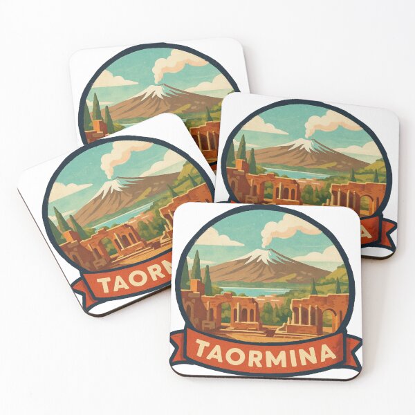 Item preview, Taormina Sicily Travel Poster – Greek Theatre & Mount Etna Vintage Design designed and sold by The Digital Compass.