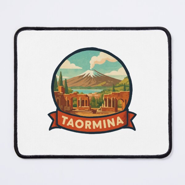 Item preview, Taormina Sicily Travel Poster – Greek Theatre & Mount Etna Vintage Design designed and sold by The Digital Compass.