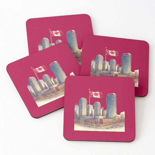 Item preview, Mississauga Downtown 3D Sketch – Daytime Skyline with Canadian Flag,  designed and sold by PaintMeWorld.
