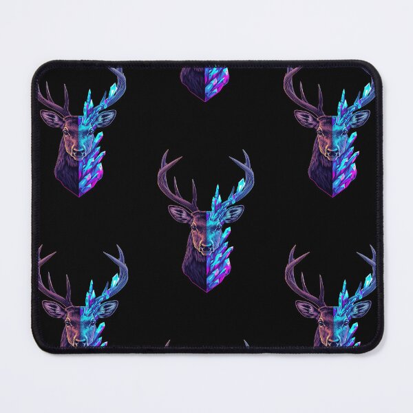 Item preview, Stylized Deer Head Split into Realistic and Low-Poly Crystal Halves with Neon Synthwave Retro 80s Design designed and sold by PixelVibe782.