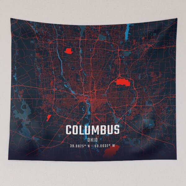 Item preview, Columbus Red & Blue Minimalist Map designed and sold by HomeLivingCo.