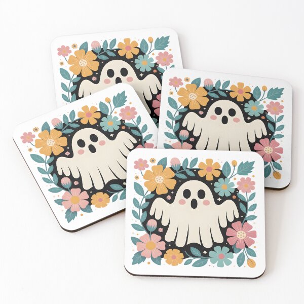 Item preview, Cute Ghost with Colorful Flowers – Kawaii Halloween designed and sold by LinLuckStudio.