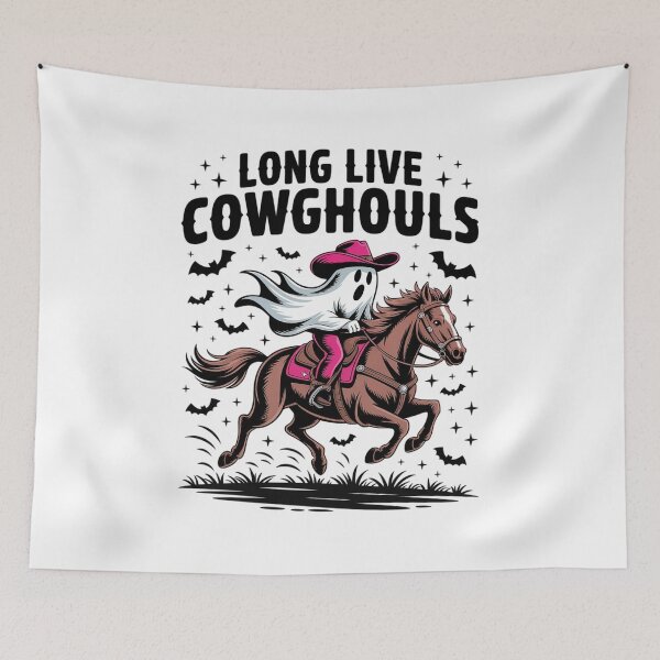 Item preview, Long Live Cowghouls Halloween Cowgirl Ghost on Horse Western designed and sold by HaileyRobel.