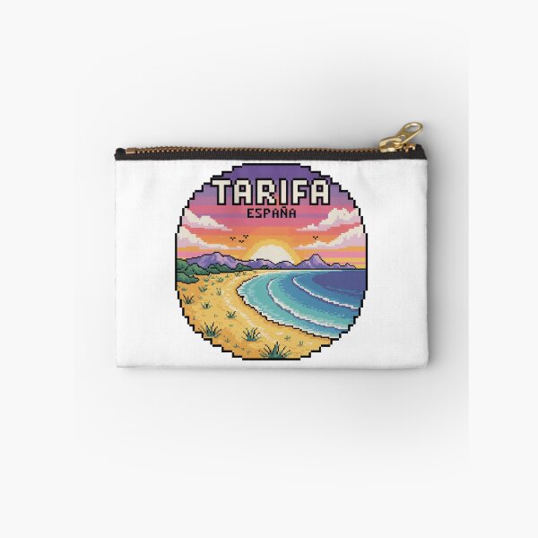 Item preview, Tarifa España – Escena de playa al atardecer en pixel art, calcomanía retro de viaje costero designed and sold by CircinusStore.