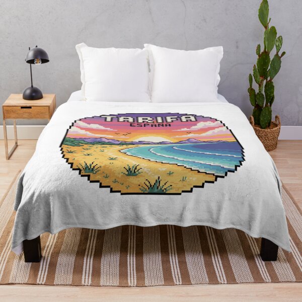 Item preview, Tarifa España – Pixel Art Sunset Beach Scene, Retro Coastal Travel Badge Decal designed and sold by CircinusStore.