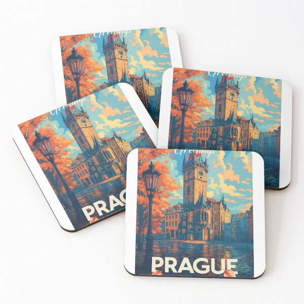 Item preview, Greetings from Prague Old Town Hall – Autumn Card Vintage Travel designed and sold by Earth Celebration Designs.