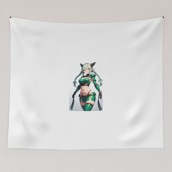 Item preview, Emerald War-Elf: Fantasy Girl in Green Armor with Braids and Abs designed and sold by iloveanimechibi.