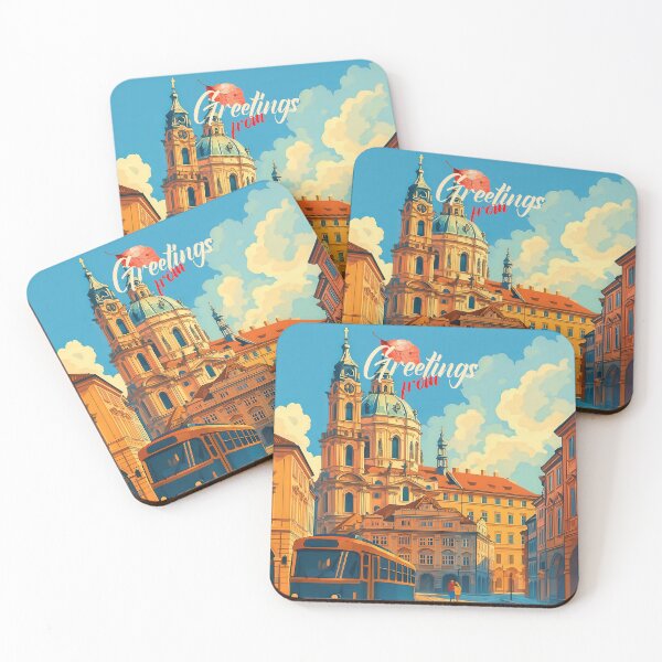 Item preview, Greetings from PRAGUE Lesser Town Square – Autumnal Vintage Travel Card designed and sold by Earth Celebration Designs.