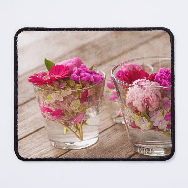 Item preview, Beautiful Fresh Mixed Flowers Arranged in Glass Vases on Wooden Table Surface with textured effect designed and sold by FotoMahieu.