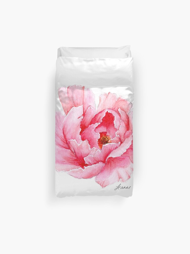 Pink Watercolour Peony Duvet Cover By Leanneland Redbubble