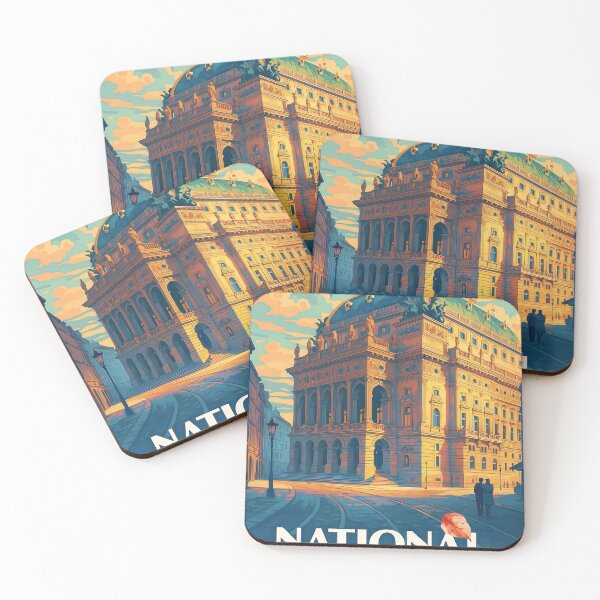 Item preview, Greetings from PRAGUE National Theatre – Autumnal Vintage Travel Poster designed and sold by Earth Celebration Designs.